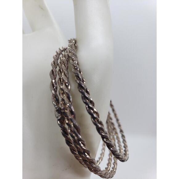 Vintage 10k White Gold Plated Rope Twist Bangle Bracelet Stackable 5 Pc Lot - Picture 3 of 7